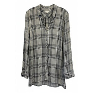 Womens Plaid Shirt J Jill Button Up XL Gray Thigh Length Long Sleeve Rayon